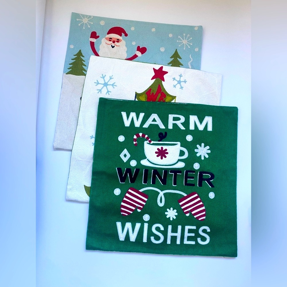 Festive Holiday Pillow Covers Set - Green, White, Red